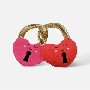 NEW! Bullseye Playground Fabric Figural Embroidered Pink & Red Heart Locks (NWT)